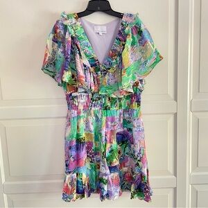 Gilner Farrar green colorful abstract print dress 26667